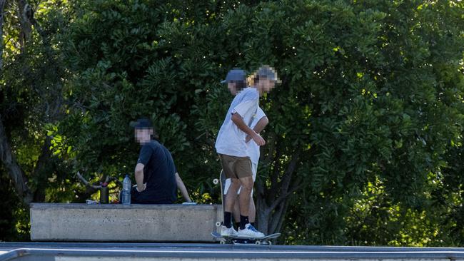 Despite all skateparks being closed to help stem the spread of Coronavirus, skaters were still using the Pizzey Park complex in Miami yesterday. Picture: Jerad Williams.