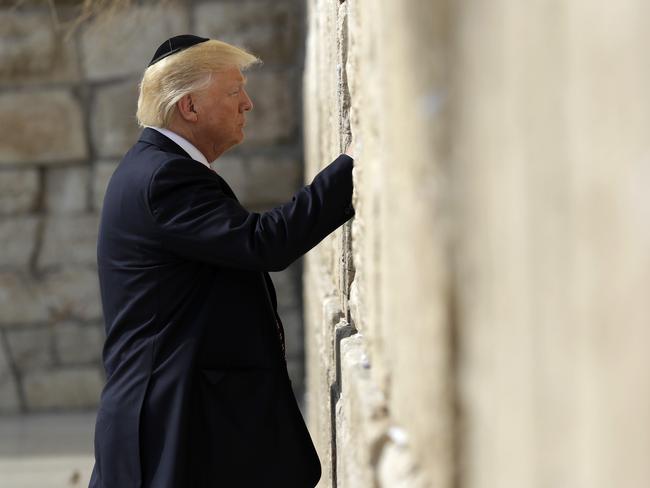 President Donald Trump visits the Western Wall in Jerusalem. Picture: AP Photo/Evan Vucci