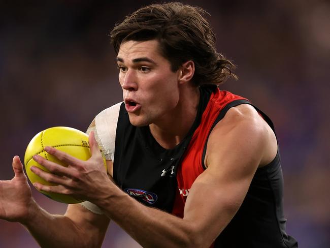 PERTH, AUSTRALIA – MAY 04: Sam Durham of the Bombers in action during the round eight AFL match between West Coast Eagles and Essendon Bombers at Optus Stadium, on May 04, 2024, in Perth, Australia. (Photo by Paul Kane/Getty Images)