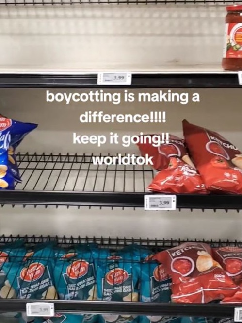 Shelves that stock Canadian products are mostly ‘sold out’. Picture: TikTok/@annikboudreau