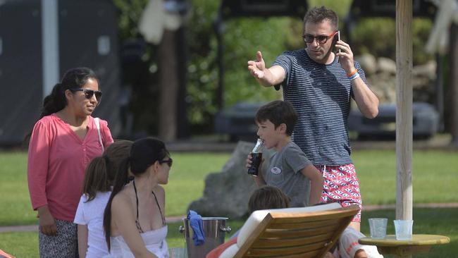 Italian former professional footballer Alessandro Del Piero spends the day on the beach with his family and au pair Esmeralda Huanca Ramirez, left.