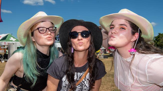 Isabella Osborne, Kara Crowe and Niamh Young at the 2024 edition of BASSINTHEGRASS. Picture: Pema Tamang Pakhrin