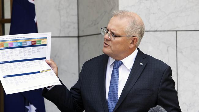 Prime Minister Scott Morrison talks to the media after a meeting of the National Cabinet. Picture: NCA NewsWire/Gary Ramage