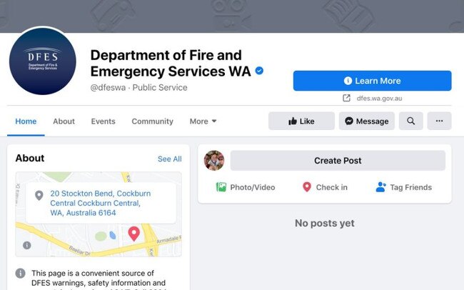 One of the many emergency services sites affected by Facebook’s ban.