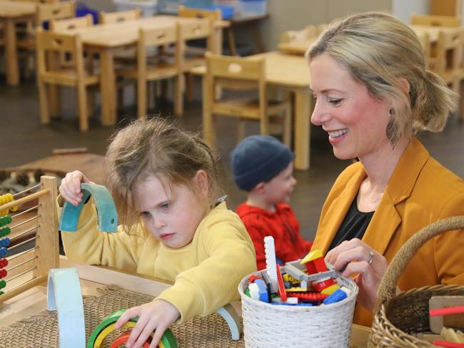 Labor leader Rebecca White at Ocean View Child Care Centre in Blackmans Bay on Monday, July 10, 2023.