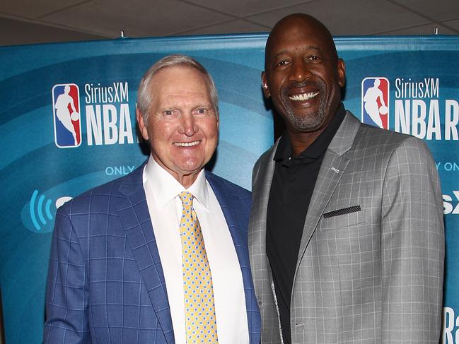 INGLEWOOD, CA - MAY 24: Jerry West (L) and James Worthy attend the NBA Legend Jerry West Sits Down for SiriusXM Town Hall at the L.A. Forum, hosted by James Worthy at The Forum on May 24, 2018 in Inglewood, California. (Photo by Tommaso Boddi/Getty Images for SiriusXM)