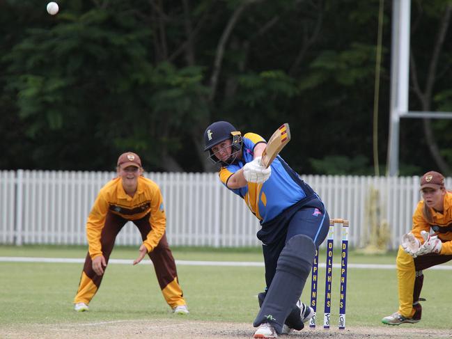 Sammy-Jo Johnson bats for the Dolphins in last Sunday’s surprise loss to Ipswich-Logan. Picture: Mike Batterham