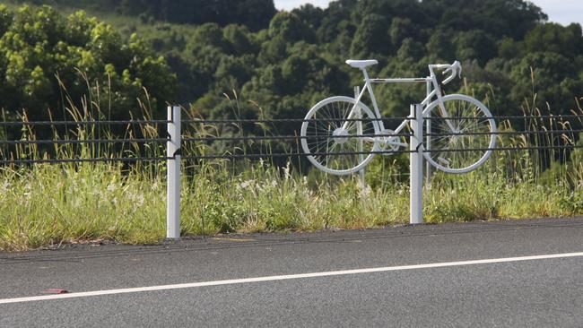 NEVER FORGOTTEN: A Ghost Bike was erected as a memorial to Hans Nico Battaerd who was killed in November 2016, while cycling home from a training ride with the Ballina Masters Cycling Club. Photo: Alison Paterson