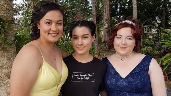 Amy Cox (centre) with her friends Kyla So Choy and Kayla Taifalos. Picture: Supplied