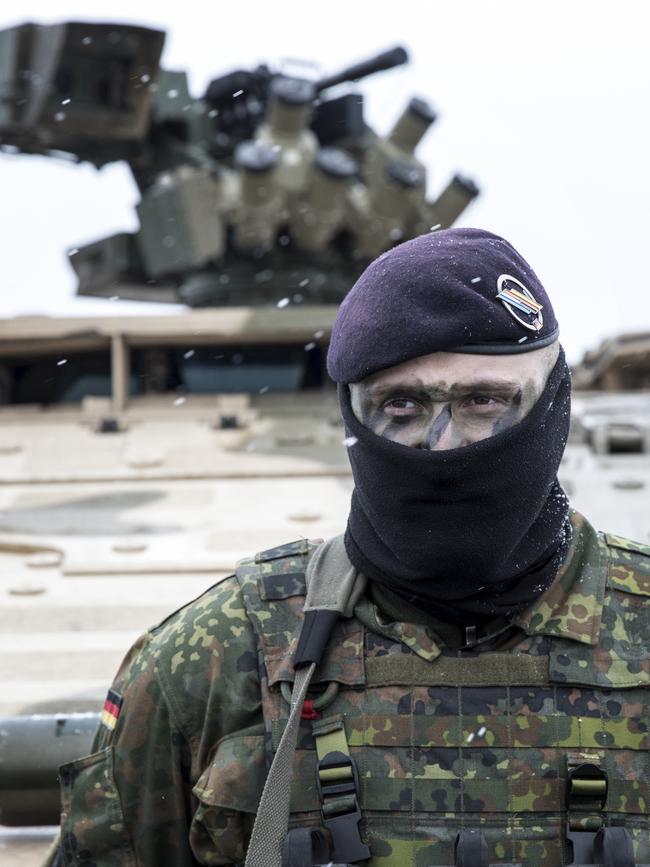 NATO troops have been deployed across eastern Europe in a push to stare down the might of Vladimir Putin’s Russian army. Picture: Ella Pellegrini