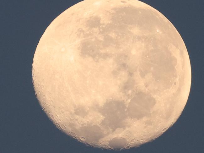 SYDNEY, AUSTRALIA - NewsWire Photos APRIL 29, 2021: The Moon in the early morning pictured from the Sydney CBD.Picture: NCA NewsWire / Damian Shaw