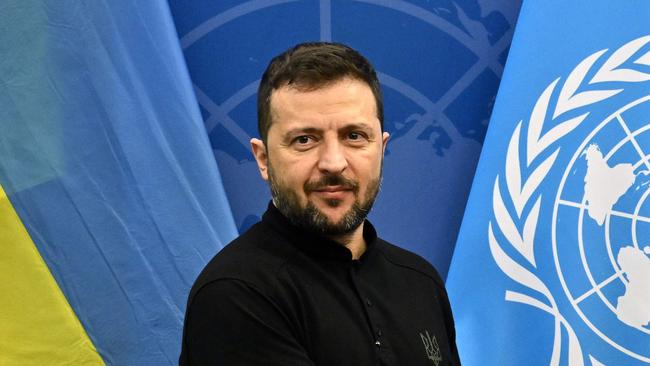 Ukraine's President Volodymyr Zelensky on the sidelines of the 79th session of the UN General Assembly in New York City on September 25, 2024. (Photo by ANGELA WEISS / AFP)