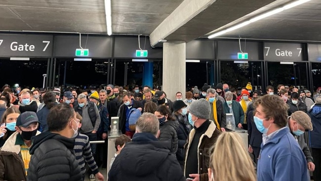 The spectator crush at AAMI park where fans were infected. Picture: Allen Stephens/Twitter