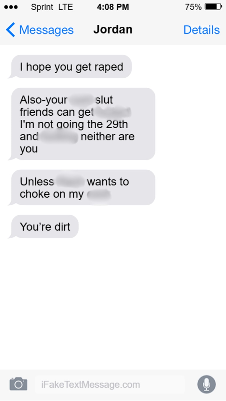 A mock-up of texts sent by Jordan Weston.