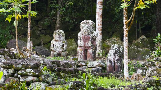 Tikis on Hiva Oa in the Marquesas.