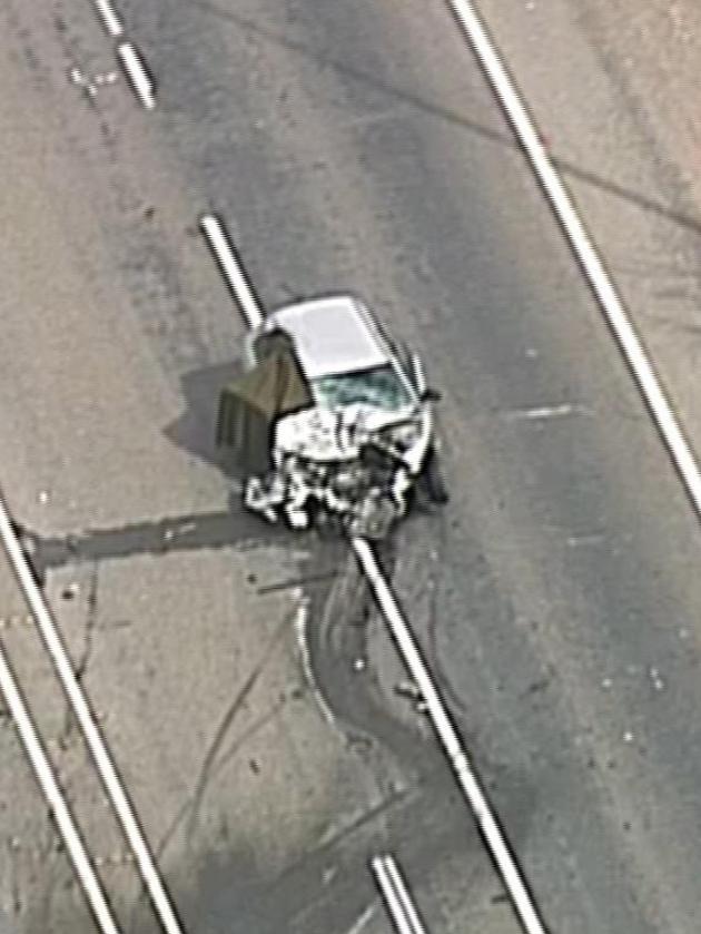 The car has sustained serious damage to its front and driver’s side. Picture: 7NEWS