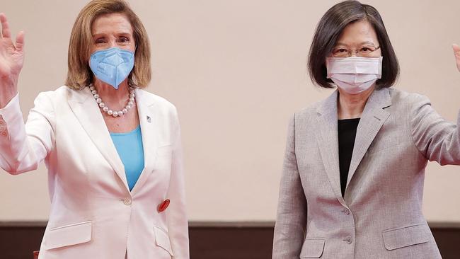 Ms Pelosi with Taiwanese President Tsai Ing-wen during her visit to Taipei. Picture: AFP