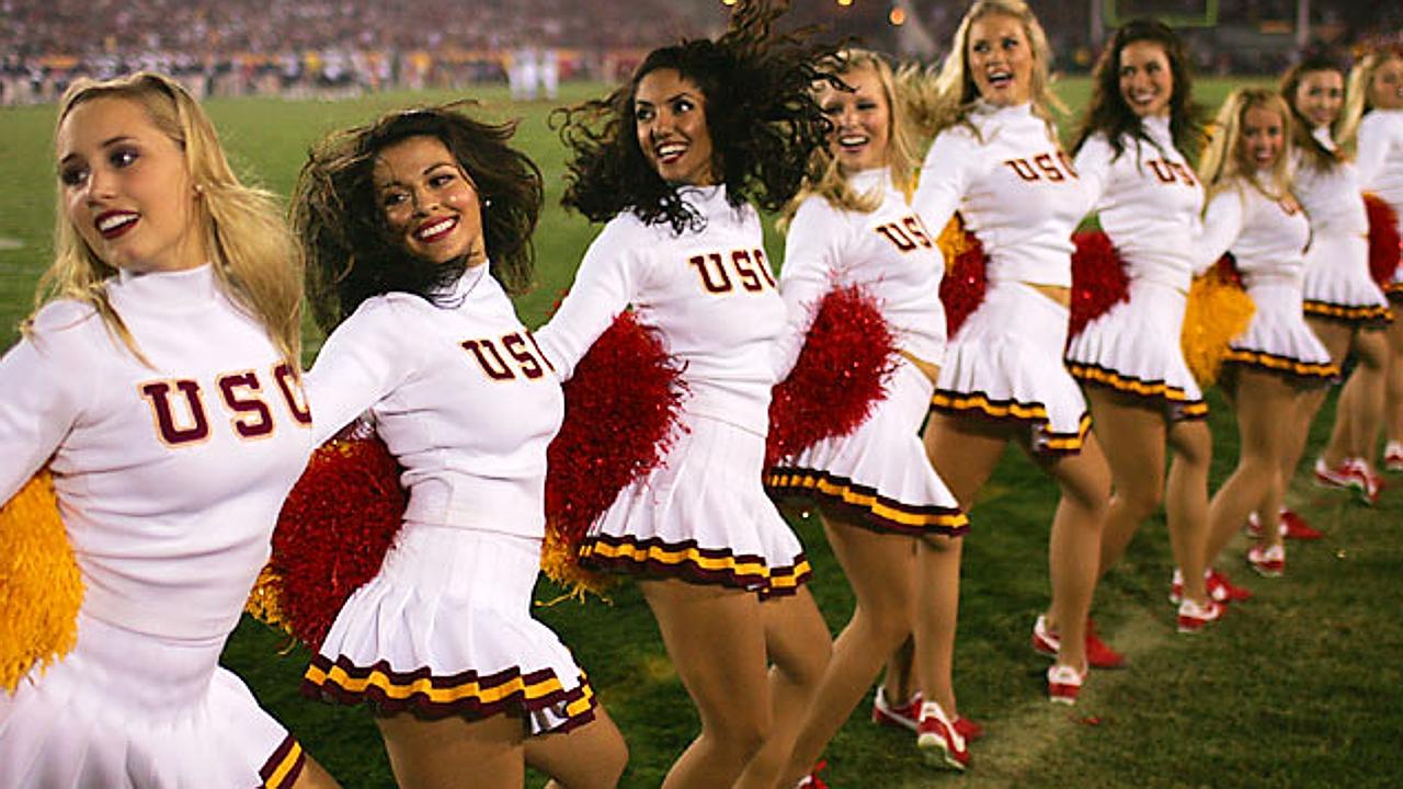 University of Southern California cheerleader obliterated on sidelines