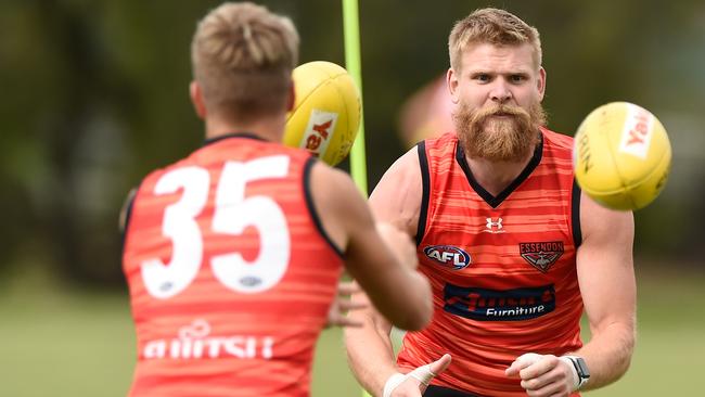 GOLD COAST, AUSTRALIA – AUGUST 10: Michael Hurley during an Essendon Bombers AFL training session at Metricon Stadium on August 10, 2020 in Gold Coast, Australia. (Photo by Matt Roberts/Getty Images)