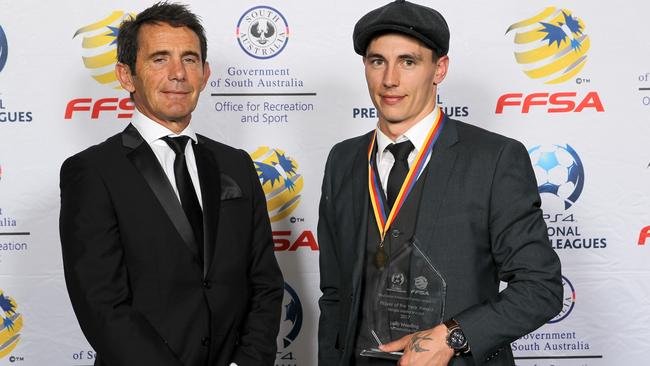 Liam Wooding (right) with Sergio Melta after winning the 2017 Sergio Melta Medal. Picture: Richard Keane