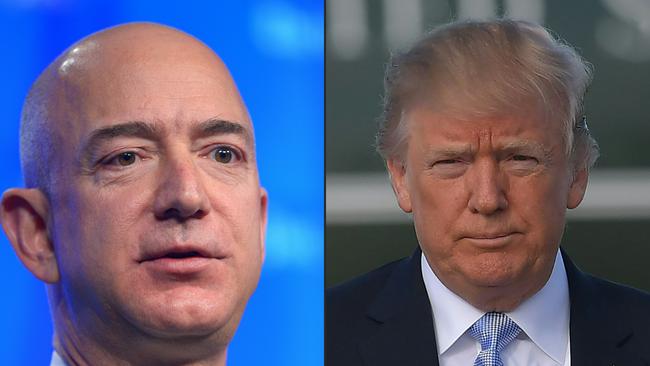 Jeff Bezos and Donald Trump have had a fraught relationship for years, with Trump calling Amazon a monopoly since before his 2016 election. Picture: Mandel Ngan/AFP