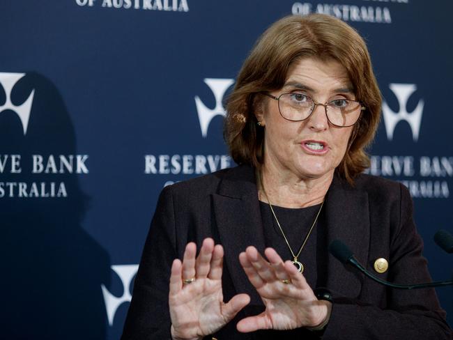 SYDNEY, AUSTRALIA - NewsWire Photos JUNE 18, 2024: Reserve Bank Governor Michele Bullock during a press conference following Tuesdays decision to keep interest rates on hold. Picture: NewsWire / Nikki Short