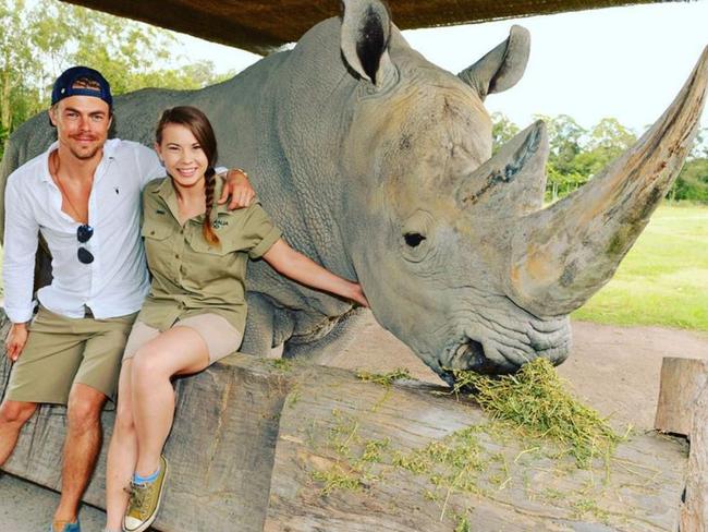 Good friends ... Bindi Irwin and Derek Hough at Australia Zoo. Picture: Supplied