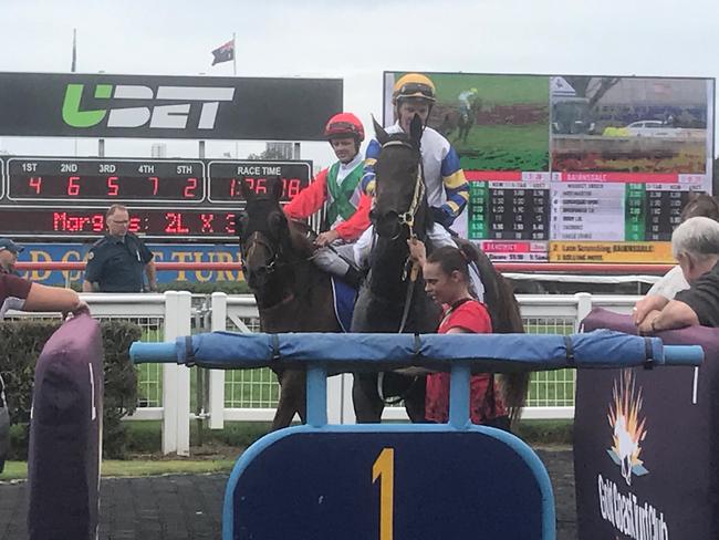 Jockey Dan Griffin rode Lefkas Island to victory in the Fillies and Mares Class 1 Handicap (1400m) on the Gold Coast on Saturday, March 4. Photo: Supplied.