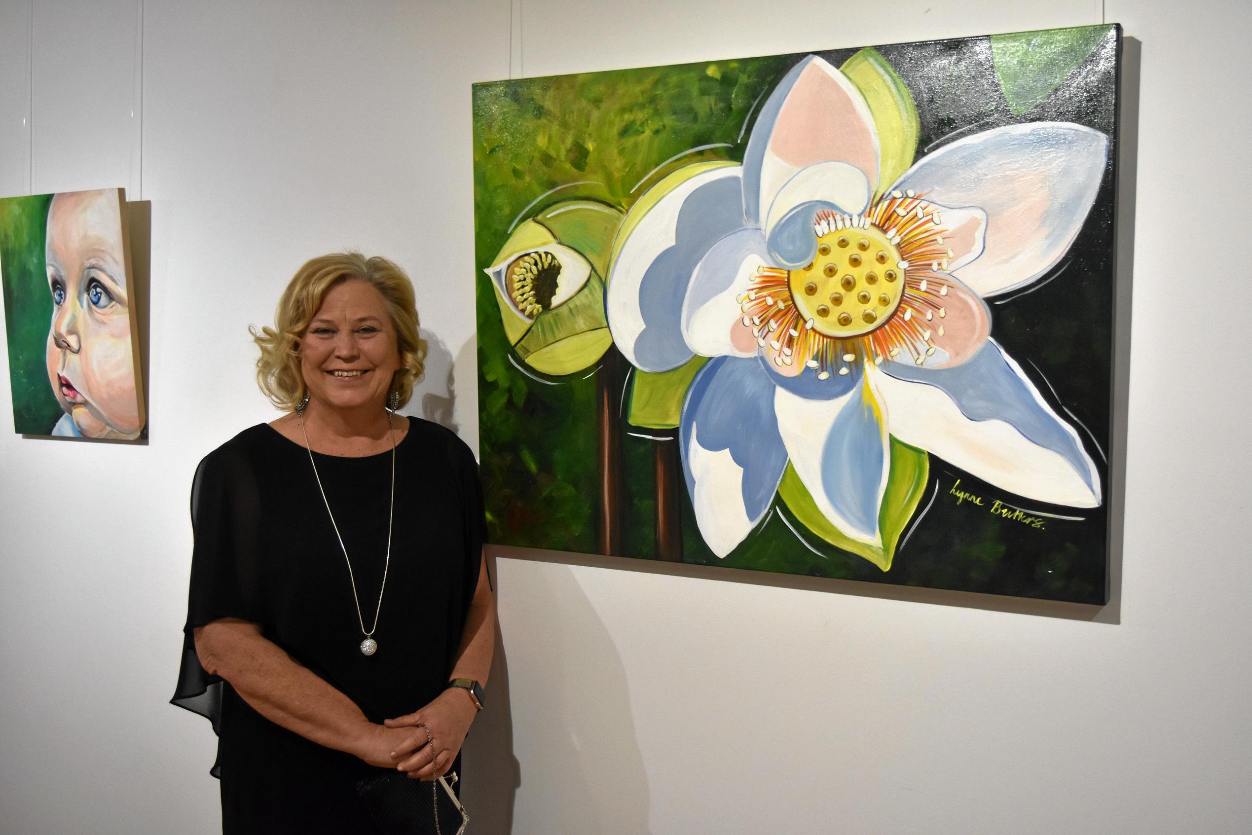 Lynne Butters with her artwork - Lynne is one of the artists exhibiting their work upstairs at Gallery 107 as part of KAOS. Picture: Shannon Hardy