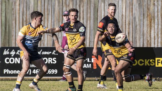 George Tavita fires off a pass for Gatton. Picture: Nev Madsen.