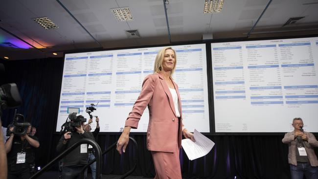 Tasmanian State Election 2024, Labor leader Rebecca White in the tally room, Hotel Grand Chancellor. Picture: Chris Kidd