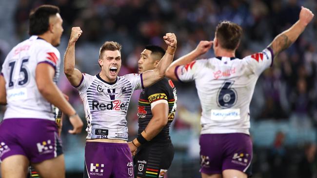 Ryan Papenhuyzen celebrates winning the 2020 NRL grand final.