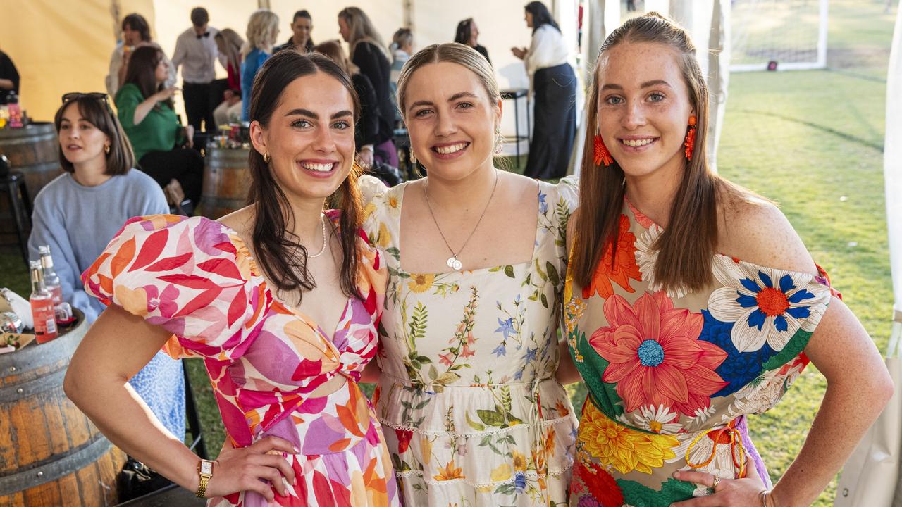 At the Sparkling Soiree Ladies Day are (from left) Zoe Doyle, Rachael Woodland and Jade Gaske hosted by Willowburn Football Club, Saturday, August 3, 2024. Picture: Kevin Farmer