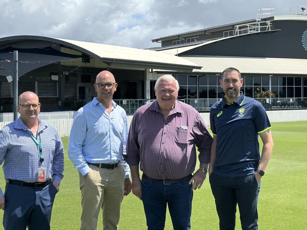 From left: Adrian Miles (Head of Operations for Mackay Airport), Richard Barker (CEO of North Queensland Airports), Terry Doolan (Chairman of Harrup Park and Great Barrier Reef Arena), Adrian Young (CEO of Harrup Park and Great Barrier Reef Arena). Picture: Mitch Turner