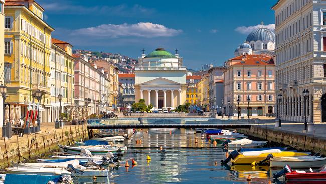 Trieste channel and Ponte Rosso square view, city in Friuli Venezia Giulia region of Italy.