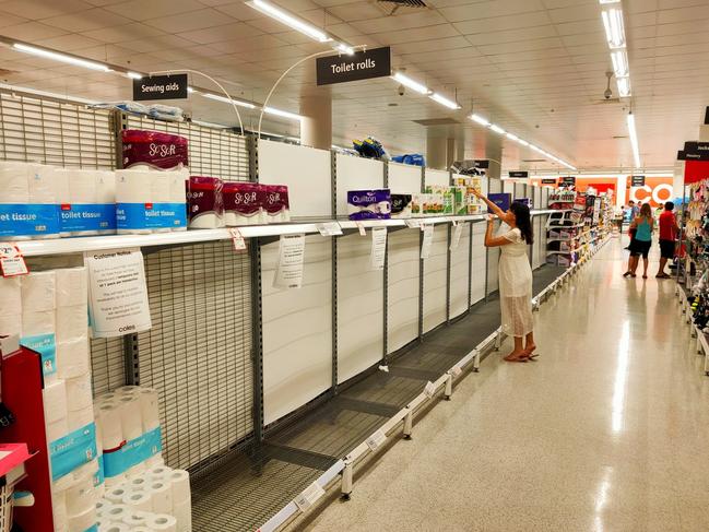 Panic buying has inexplicably made a return to Cairns with toilet paper nearly selling out at the Coles supermarket in Stockland Cairns Shopping Centre in Earlville. PICTURE: SUPPLIED