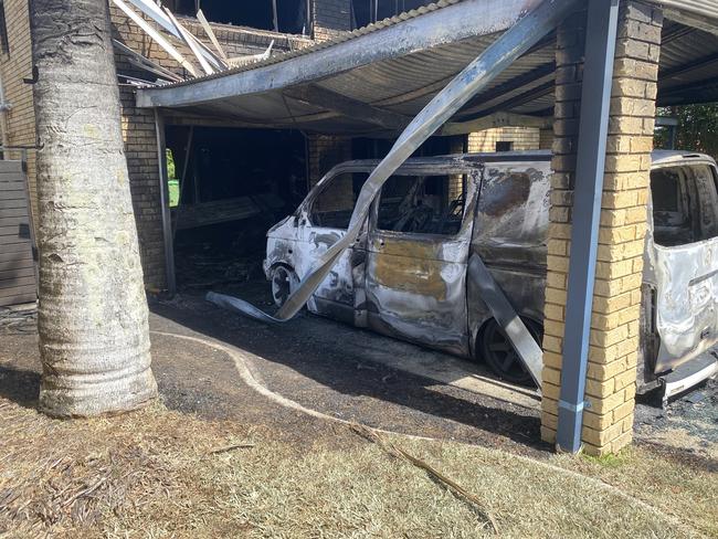 A two-storey brick home was damaged in a blaze that started with two vehicles under the house and quickly spread at Caloundra in the Sunshine Coast region early morning on November 17, 2024.