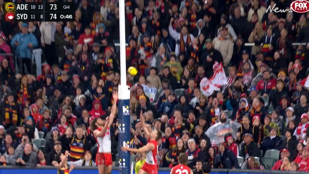 Ben Keays clearly kicked a goal, but it was denied. Picture: Fox Sports