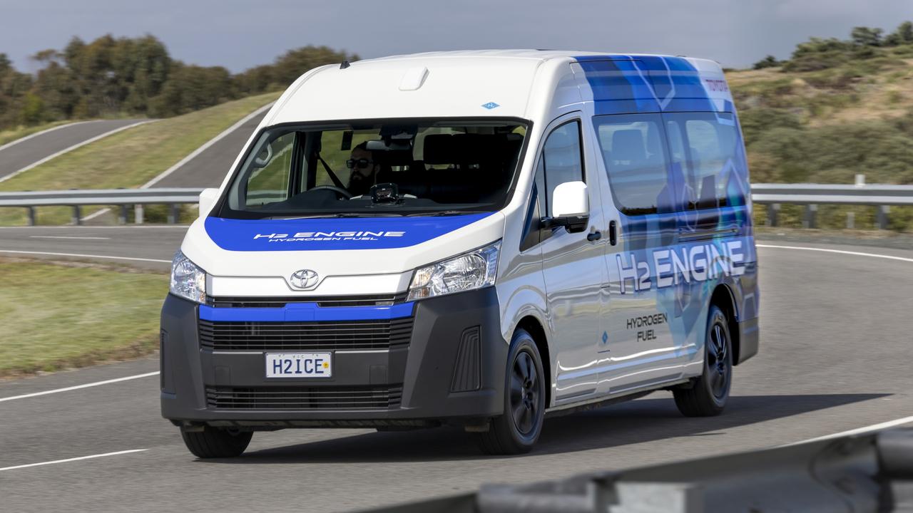 A hydrogen-powered Toyota HiAce prototype van.