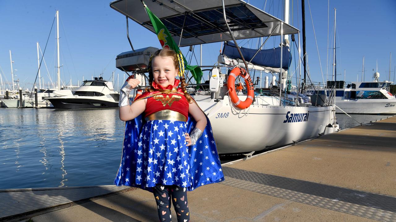 Superhero Sunset Sail at Breakwater Marina. Superhero Kaitlyn McDonald, 8. Picture: Evan Morgan