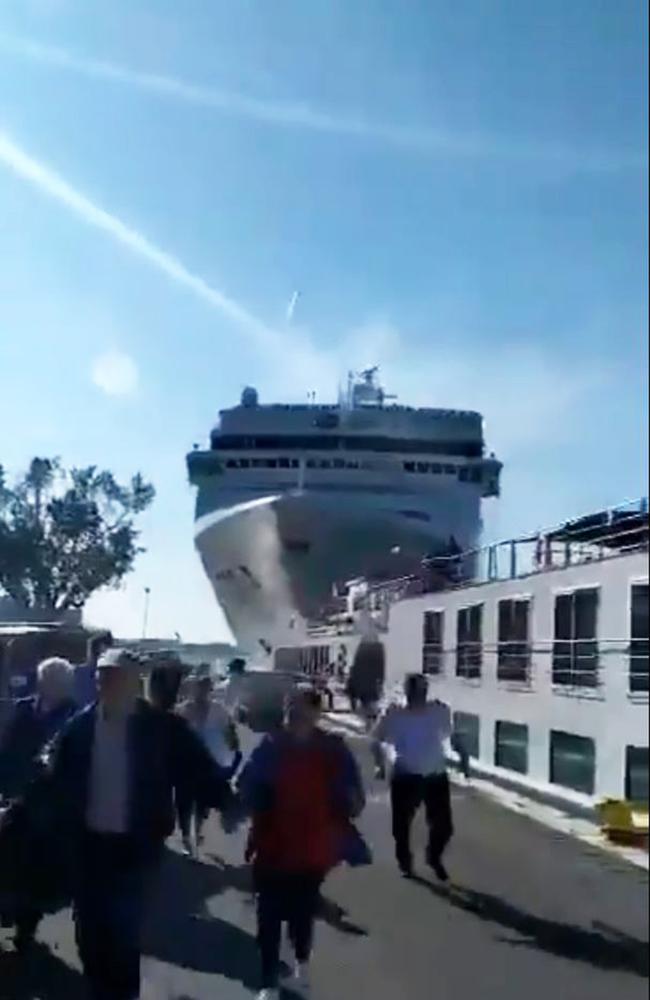Footage posted on social media showed the moment immediately before — and after — the ship hit.