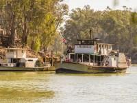 A paddle steamer makes its way up the Murray River near Echuca-Moama.