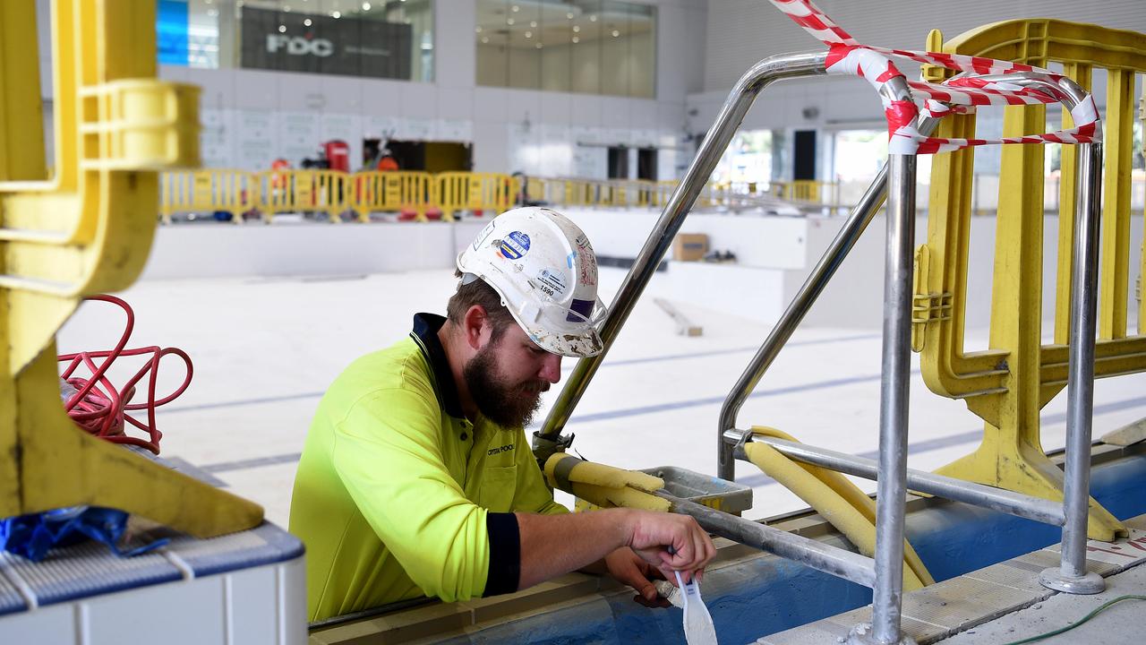 A construction worker at the new Ashfield Aquatic Centre, in Sydney. Picture: Bianca De Marchi/NCA NewsWire