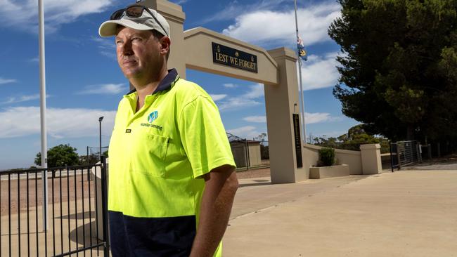 Wally Allen, President of the Arthurton Progress society has lowered the town’s flags to half mast after the death of Kevin Martin who died in a workplace accident on Monday the 13th of January, 2024. Picture: Kelly Barnes