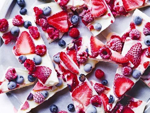 Berry swirl yoghurt bark.