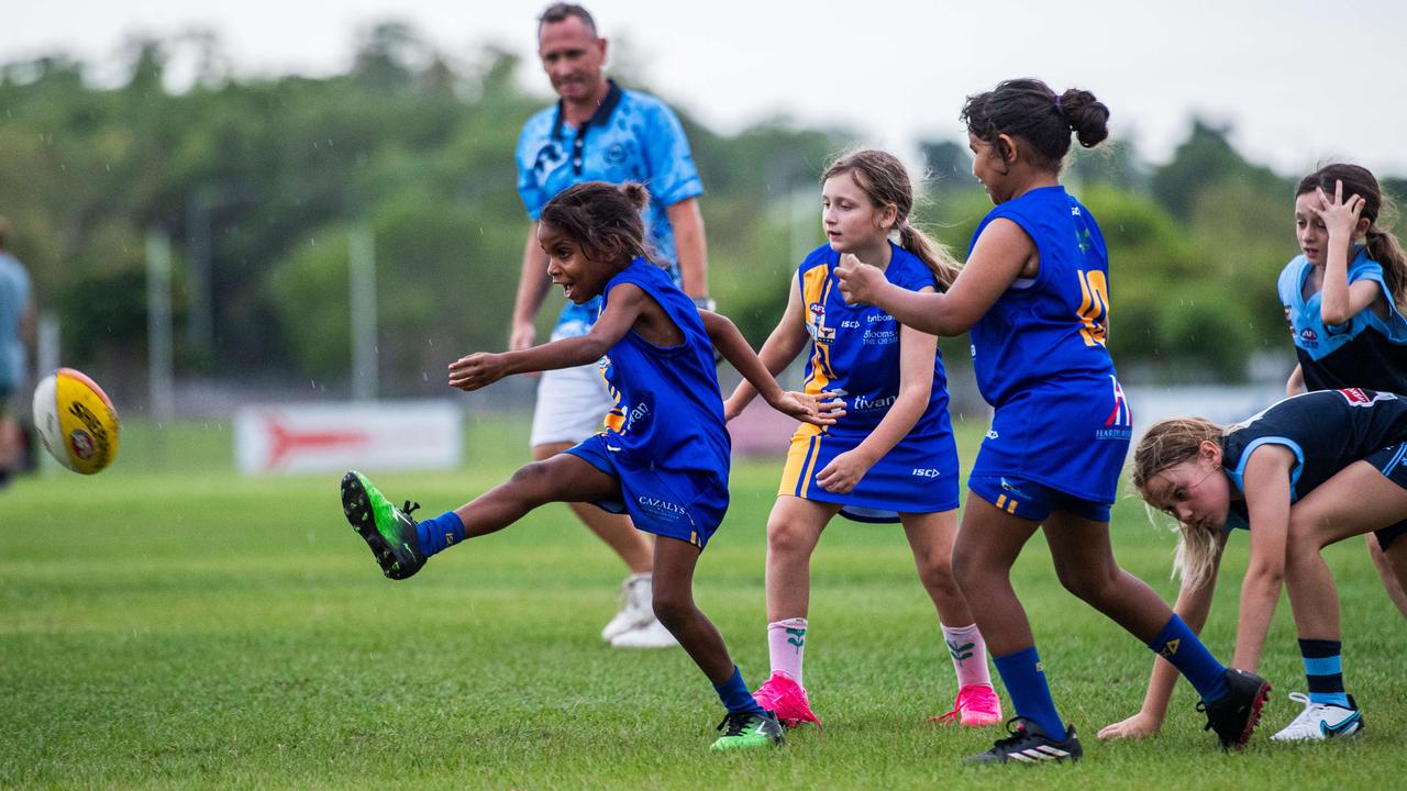 Under-10s compete in the first Darwin Buffaloes NTFL home game against Wanderers at Woodroffe Oval. Picture: Pema Tamang Pakhrin