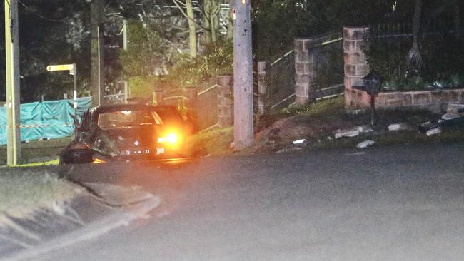 A car at the scene of the accident on Saturday night. Picture: Steve Tyson