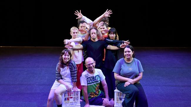 Lighting the Dark collaborators Anna Whitaker, Andrew Treloar and Chloe Ogilvie (front) with director and creator Chris Dyke and the Dancenorth Ensemble. Picture: Evan Morgan