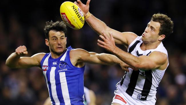 Robbie Tarrant, like most of the fans, wondered if the Pies and Roos were “playing footy or not?” Picture: Michael Klein