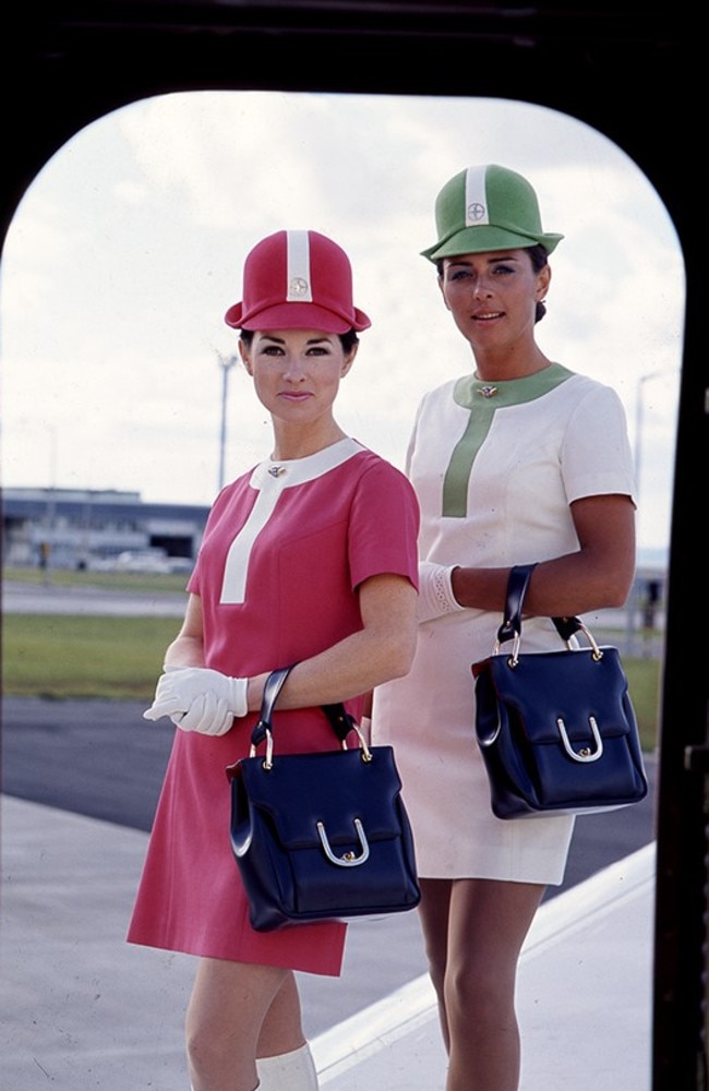 This uniform became known as the ‘Jellybean’ or ‘Lollipop’ and was worn between 1970-1976. Picture: Air New Zealand